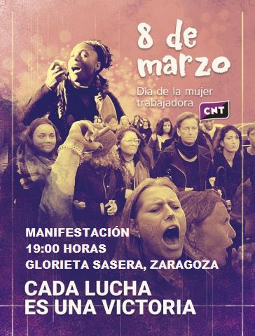 [CNT-Zaragoza] Manifestación 8 de marzo 19 horas Glorieta Sasera