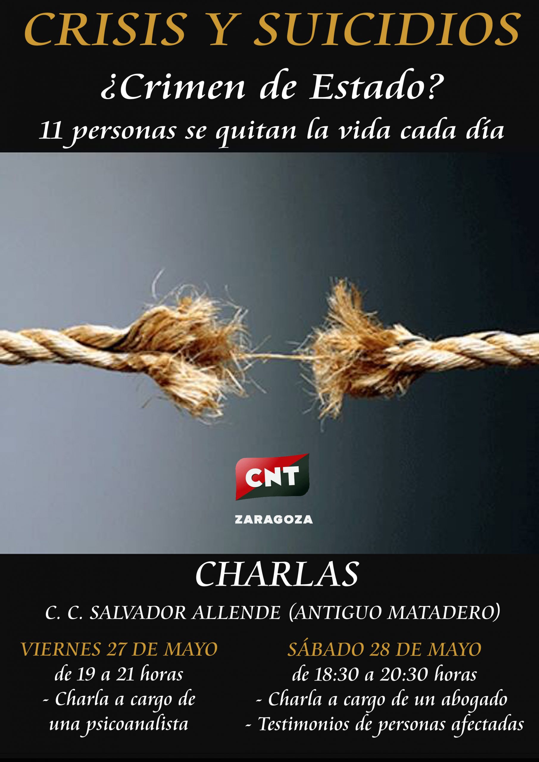 [CNT-Zaragoza] Charlas: «Crisis y suicidios» 27 y 28 de mayo