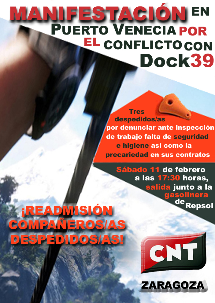 [CNT-Dock39] Manifestación día 11 de febrero en Zaragoza por el conflicto con Dock39